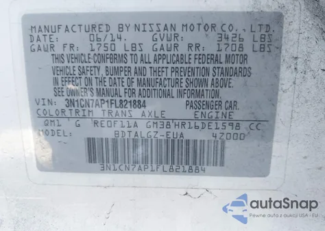 2015 Nissan Versa 1.6 Sl from USA, damaged, VIN 3N1CN7AP1FL821884